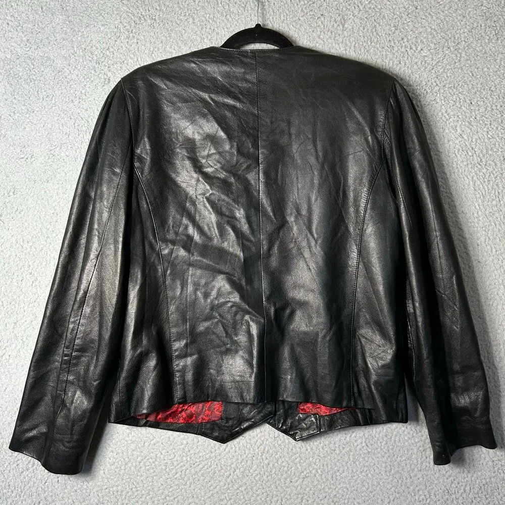 Vera Pelle Leather Jacket Womens L Black Long Sleeve Moto‎ Biker Made in Italy - Image 2