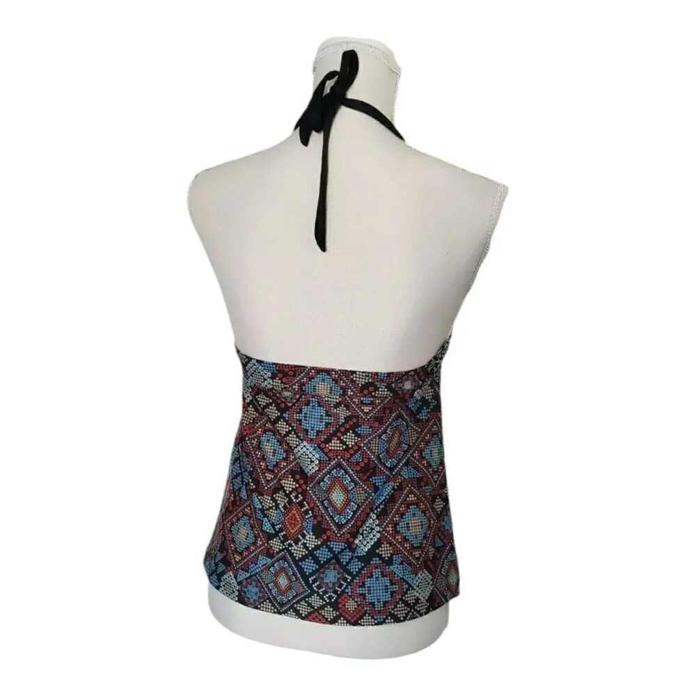 Mossimo Women Red Multicolor Printed Tankini Top Size S Halter Swimwear Beach Blue - Image 3