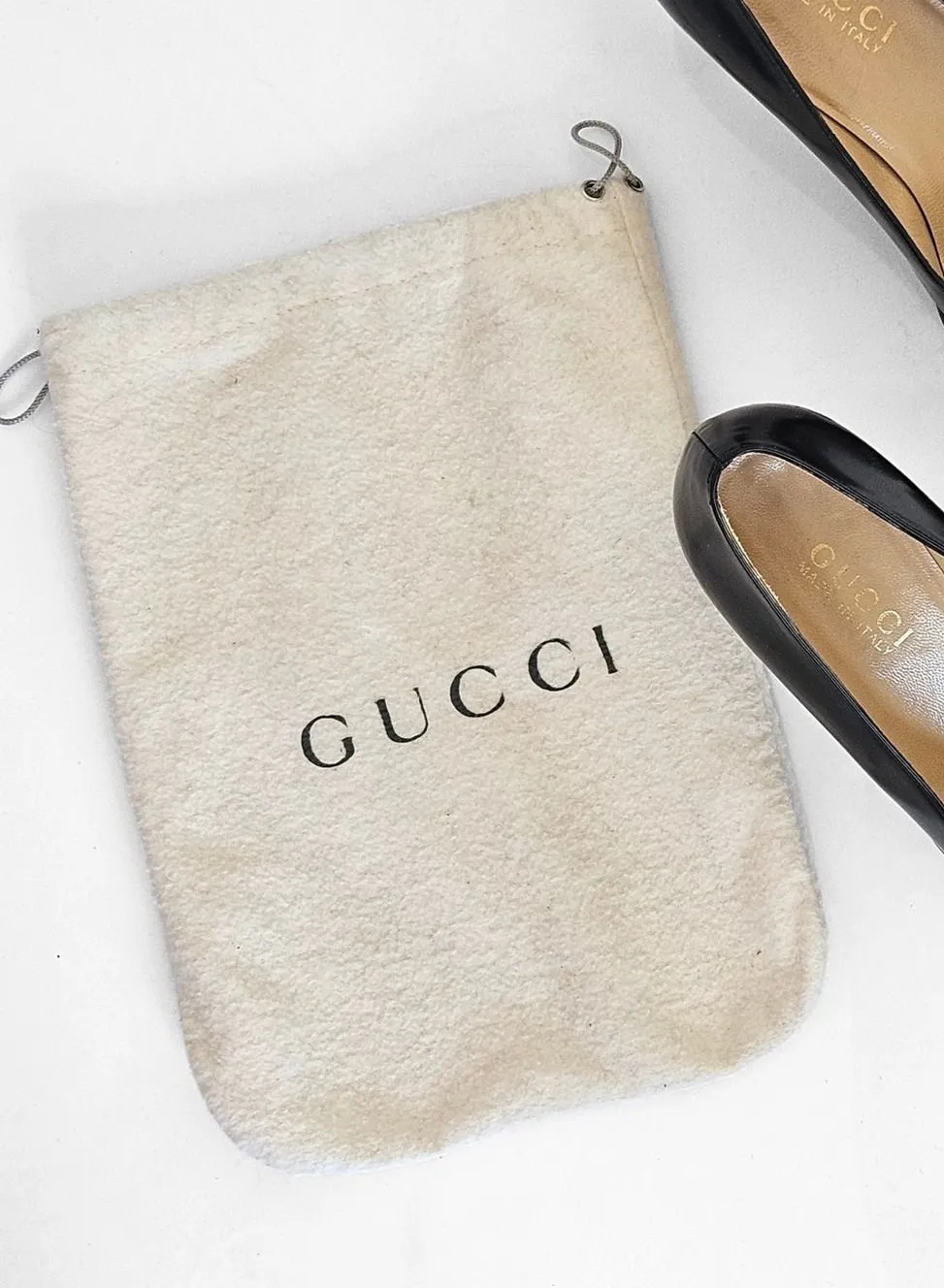 Vintage GUCCI Casia Leather Block Heel Pump - Black 37.5 C - Image 2