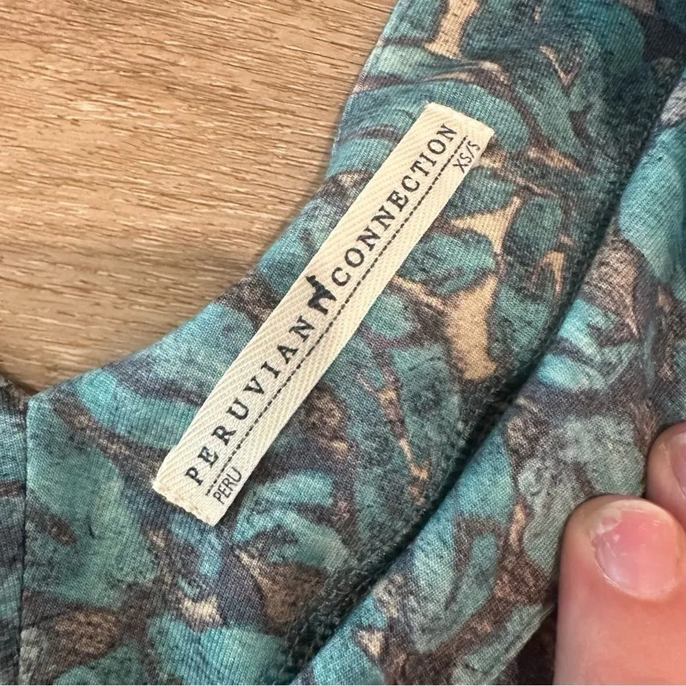 Peruvian Connection Turquoise Delphi Caftan Floral Tapestry Dress size XS/Small - Image 8