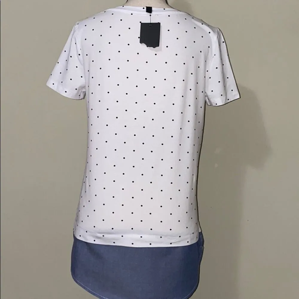 Jones New York White black dot denim bottom blouse - Image 4