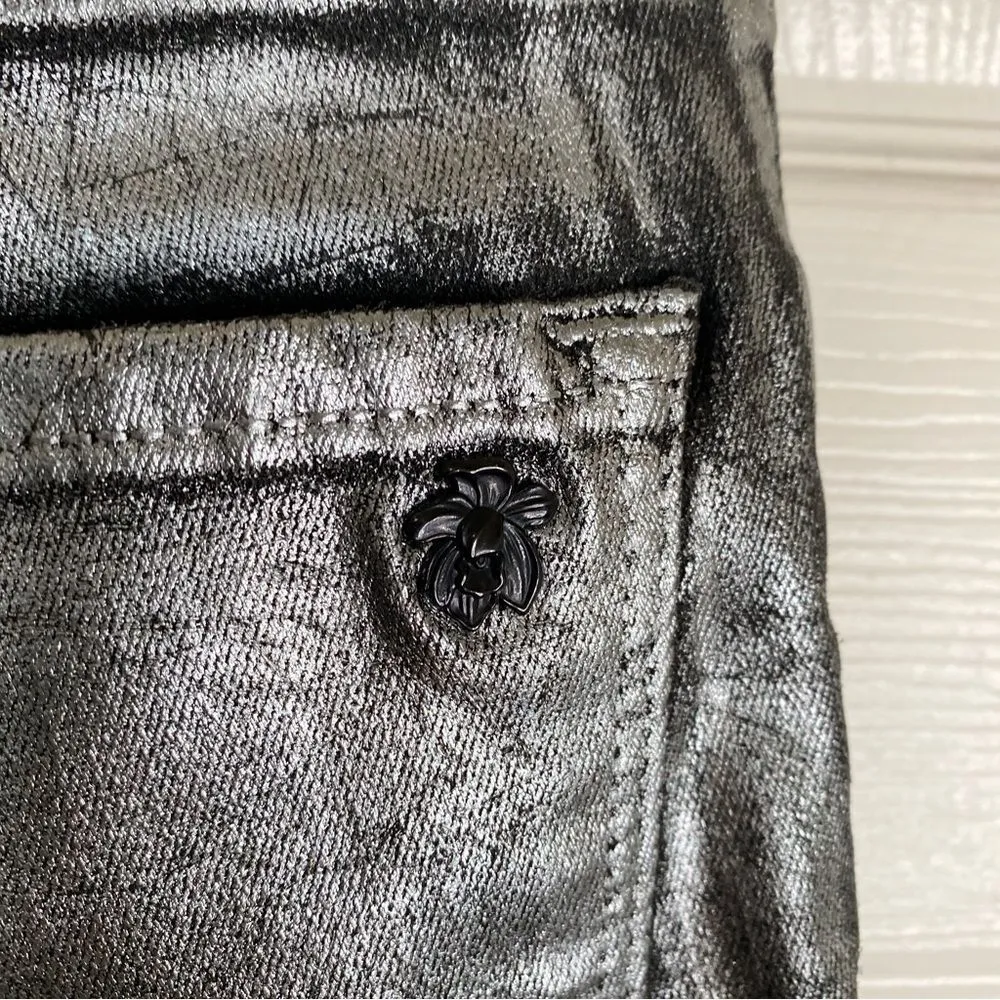 NWT BLACK ORCHID Noah Ankle Fray Thriller Jeans Skinny Metallic Coated Size 25 - Image 6