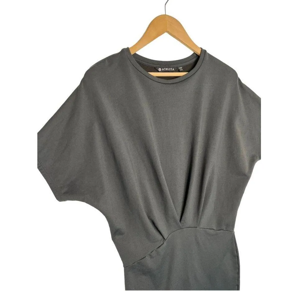 Athleta Womens Dress XXS Pronto Pleated Stretch Dolman Sleeve Round Neck Gray - Image 3