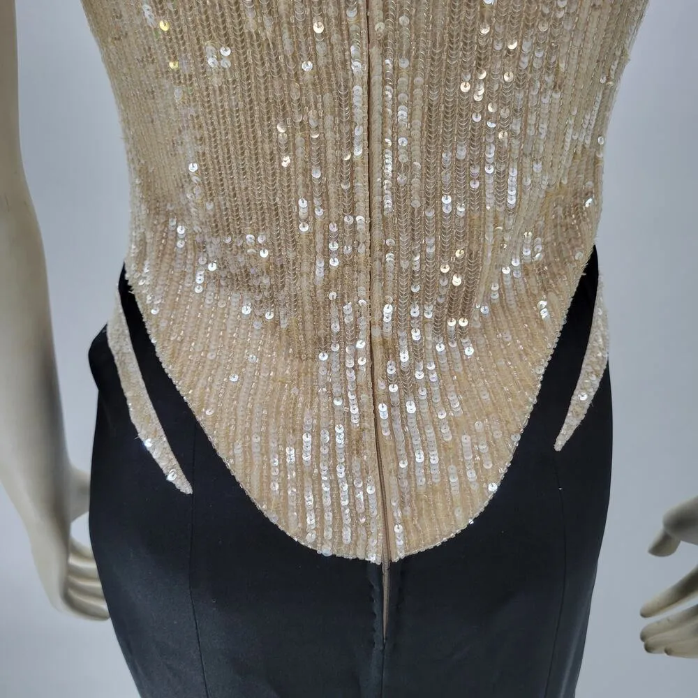 VTG Stephen Yearick Couture Evening Dress 6 Black Nude Silk Sequin Slinky Formal - Image 13