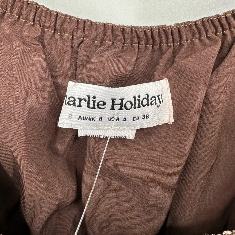 Charlie Holiday Lola Midi Dress in Retro Zebra size 4 Puff Sleeve Smocked Brown - Image 9