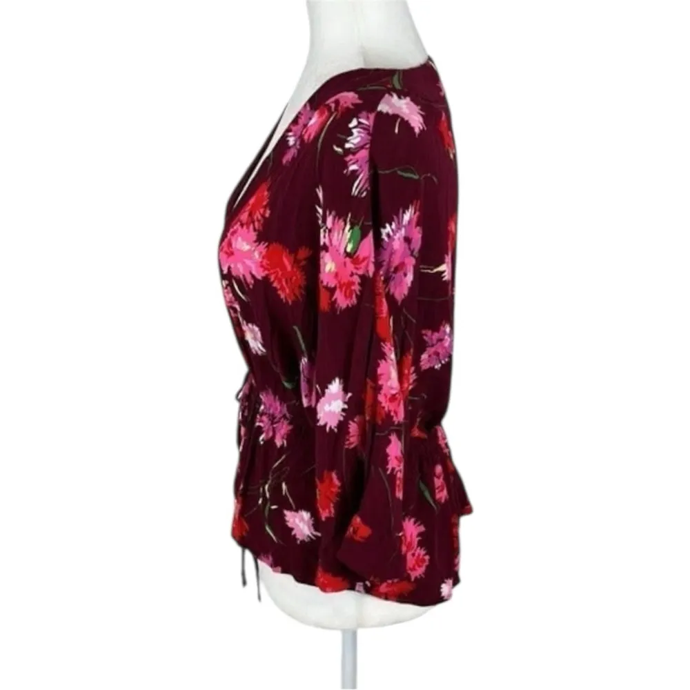 Express Maroon Floral Tie Front Lightweight Top/Sweater Size Small - Image 3
