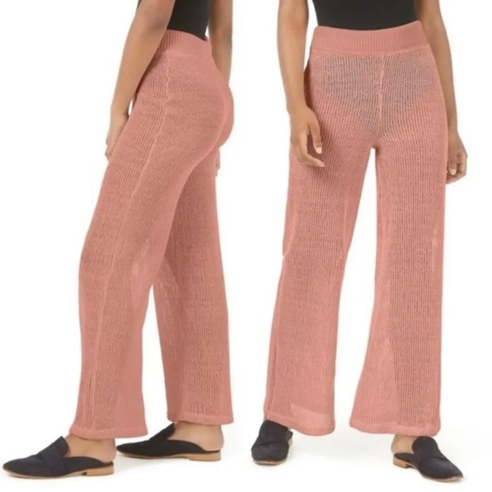 Free People Summer Nights Wide Leg Sweater Knit Pants Rose Coral Size Small - Image 8