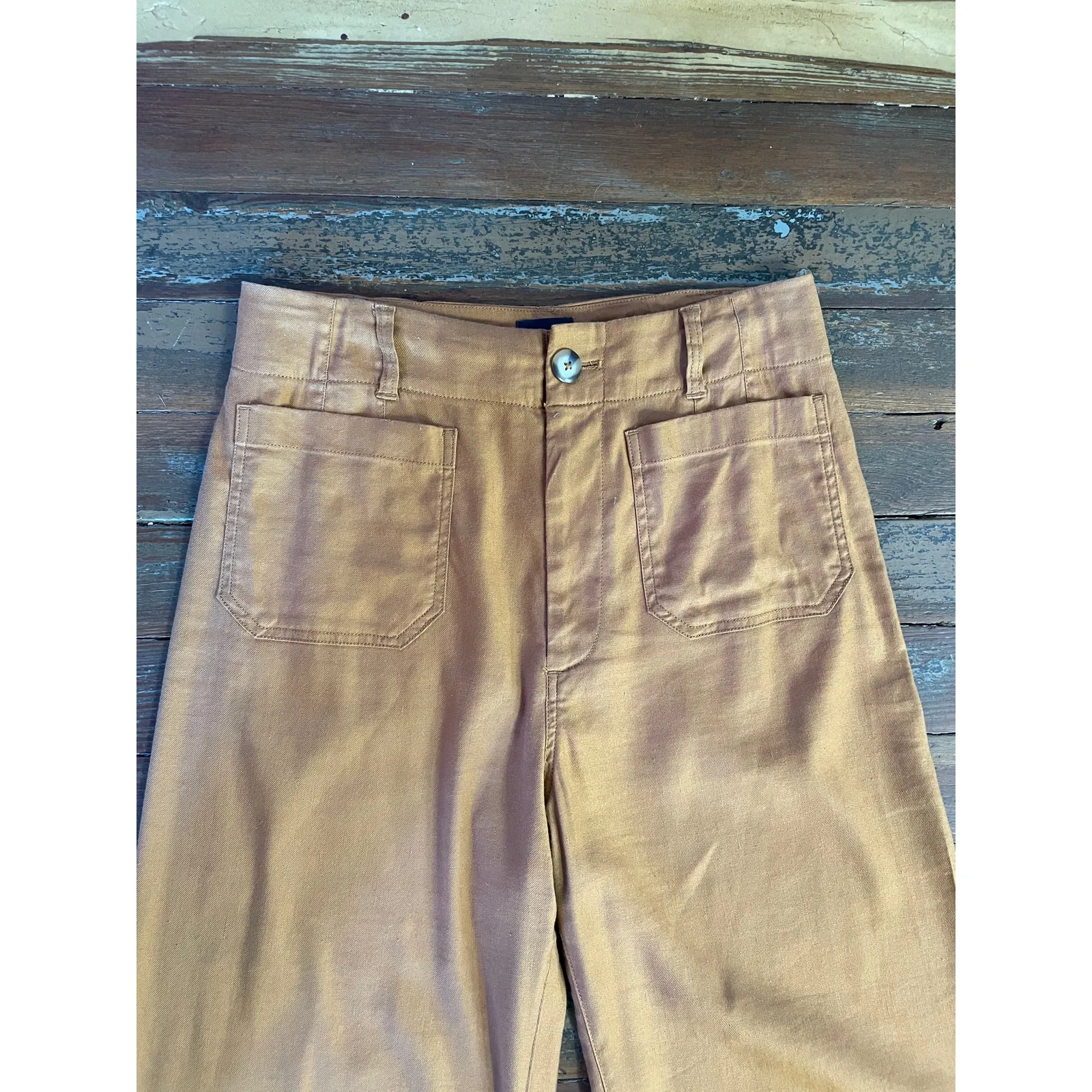 Anthropologie Maeve Colette Pants 30T Camel Linen Blend Wide Leg Size 30 - Image 3