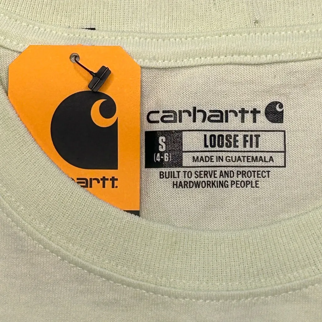 Carhart loose fit heavyweight short sleeve pocket shirt with logo lime NWT S - Image 5