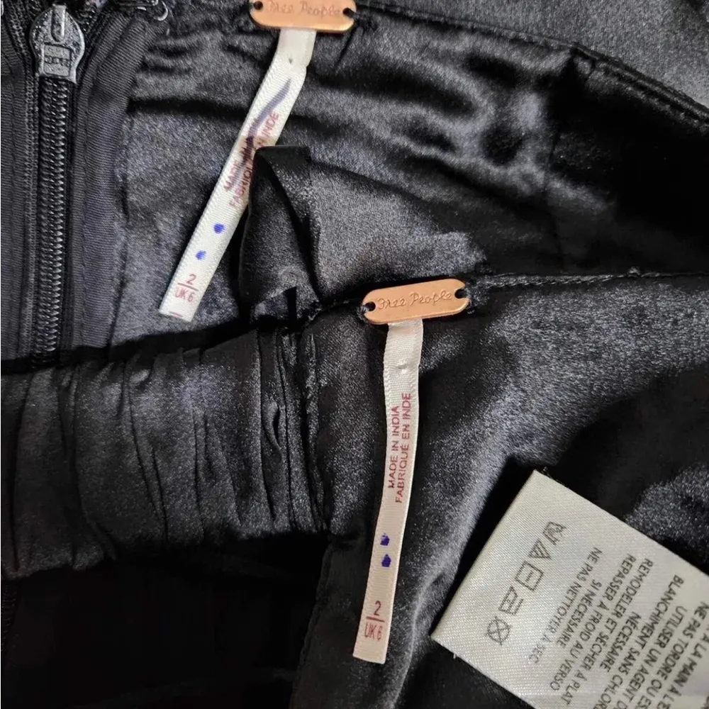 Free People Ensemble Petra Black Satin Pant Crop Top Set Embroidered Siz…0 B21 - Image 6