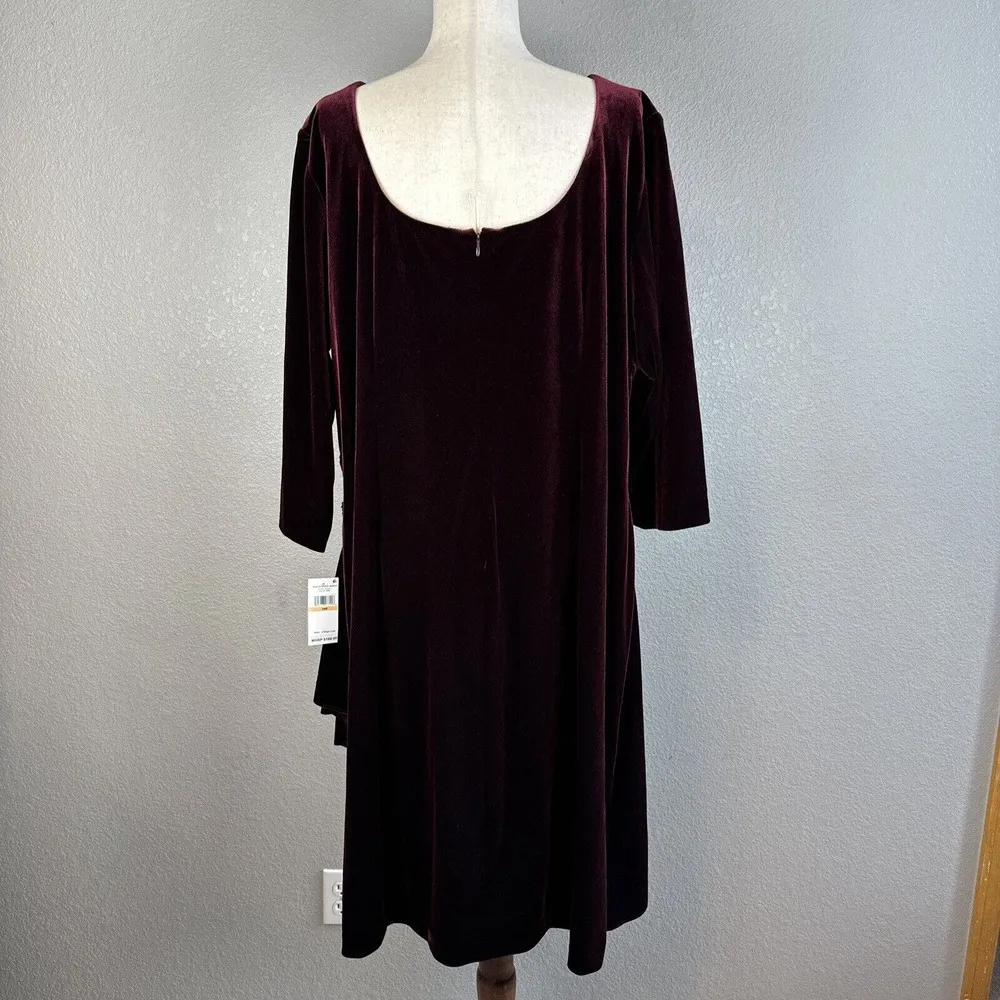 Alex Evenings Womens Dress 24W Plus Wine Velvet Beaded Waist 3/4 Sleeve Holiday - Image 4