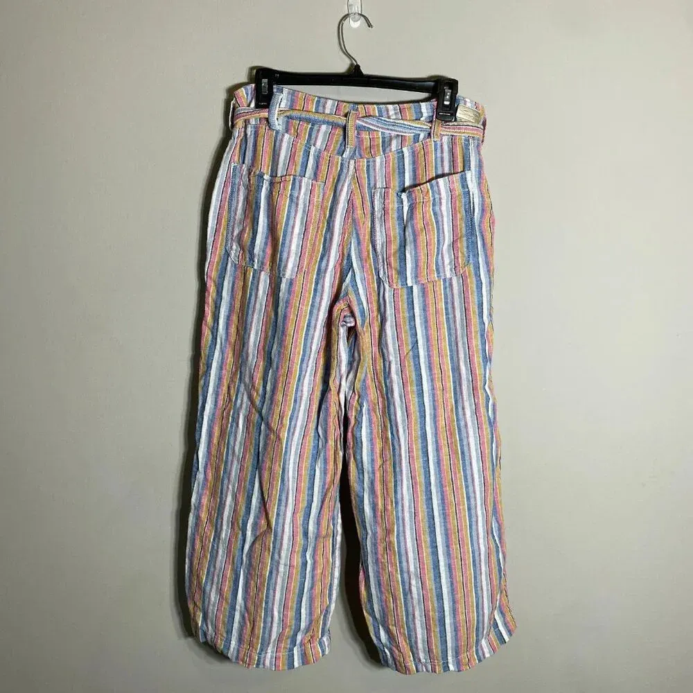 7 For All Mankind Striped Linen Wide Leg Pants Women's Size 10 Multicolor Ankle - Image 4