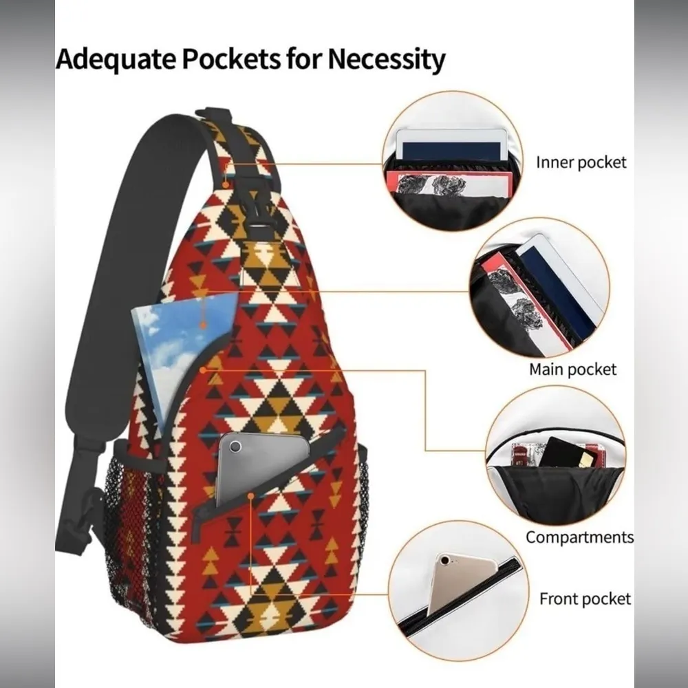 Native SWAmerican Indian Aztec Navajo Sling Crossbody Adjustable Shoulder Strap Red - Image 3