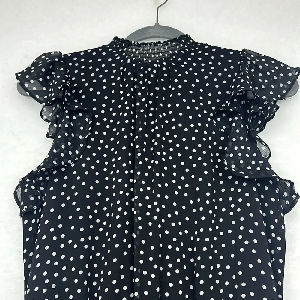 Women's Polka Dot Smocked-Waist Flutter-Sleeve Midi Dress Sz Small - Image 4