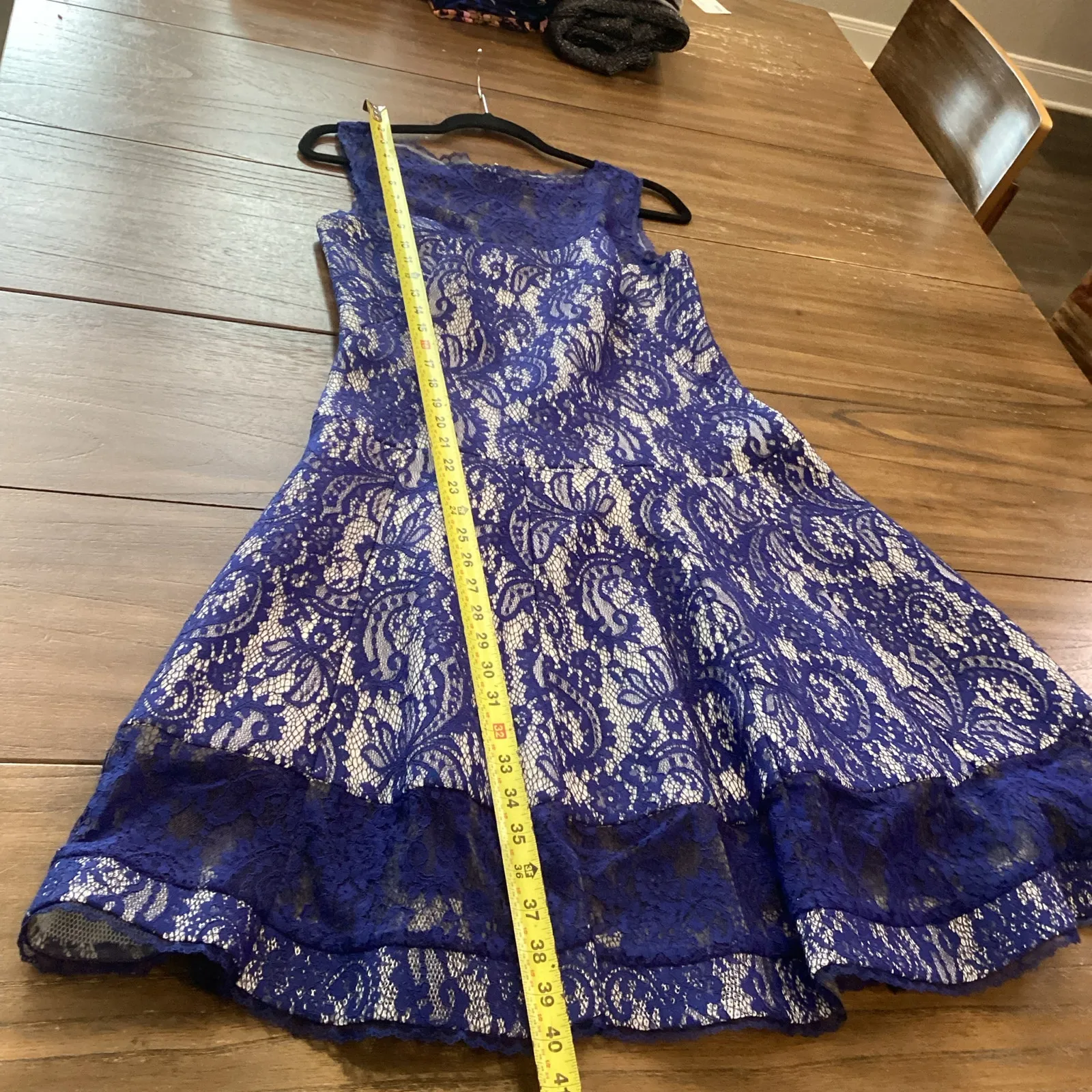 Tadashi Shoji Corded Lace Spacer Mesh Fit and Flare mini sleeveless Dress blue - Image 4