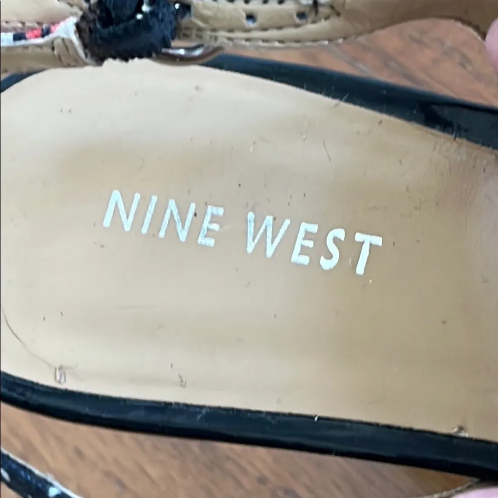 Nine West Black and Pink Patterned Slingback Heels Great Condition - Image 2