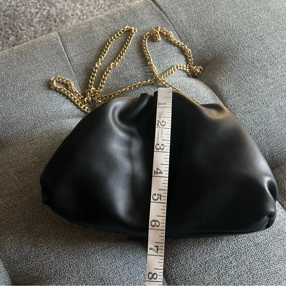 Understated Leather mini crossbody bag, black, chain strap, scrunch clutch - Image 10