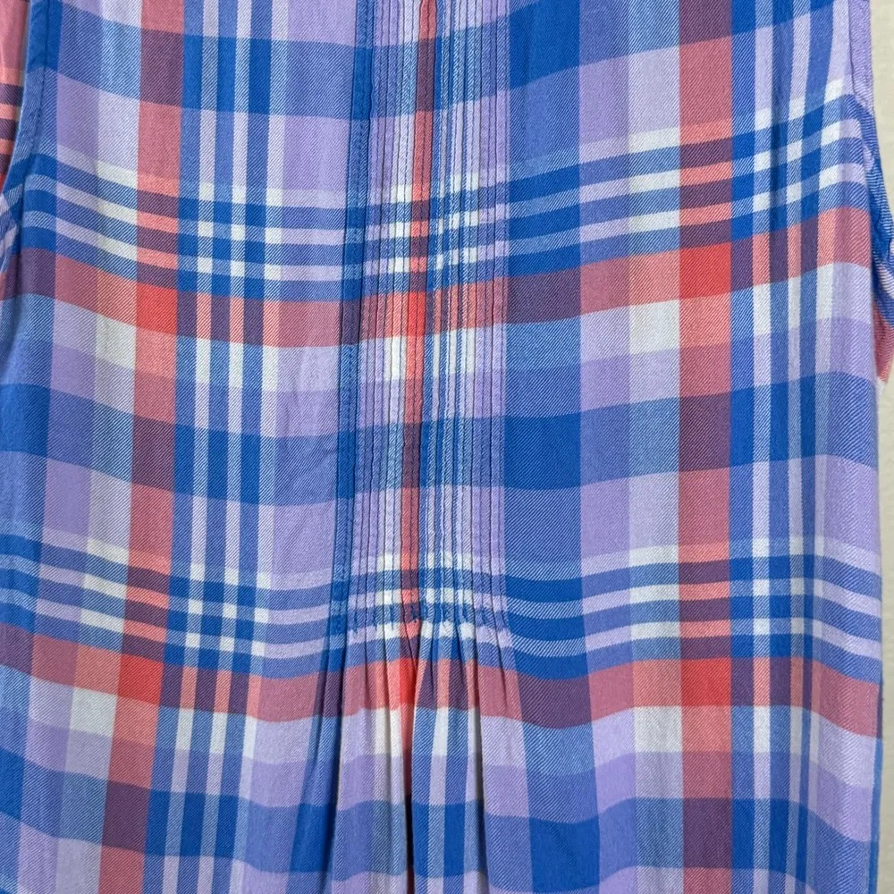Terry Sky Multicolor Sleeveless Button Preppy Plaid Pink Blue Lightweight Top - Image 8