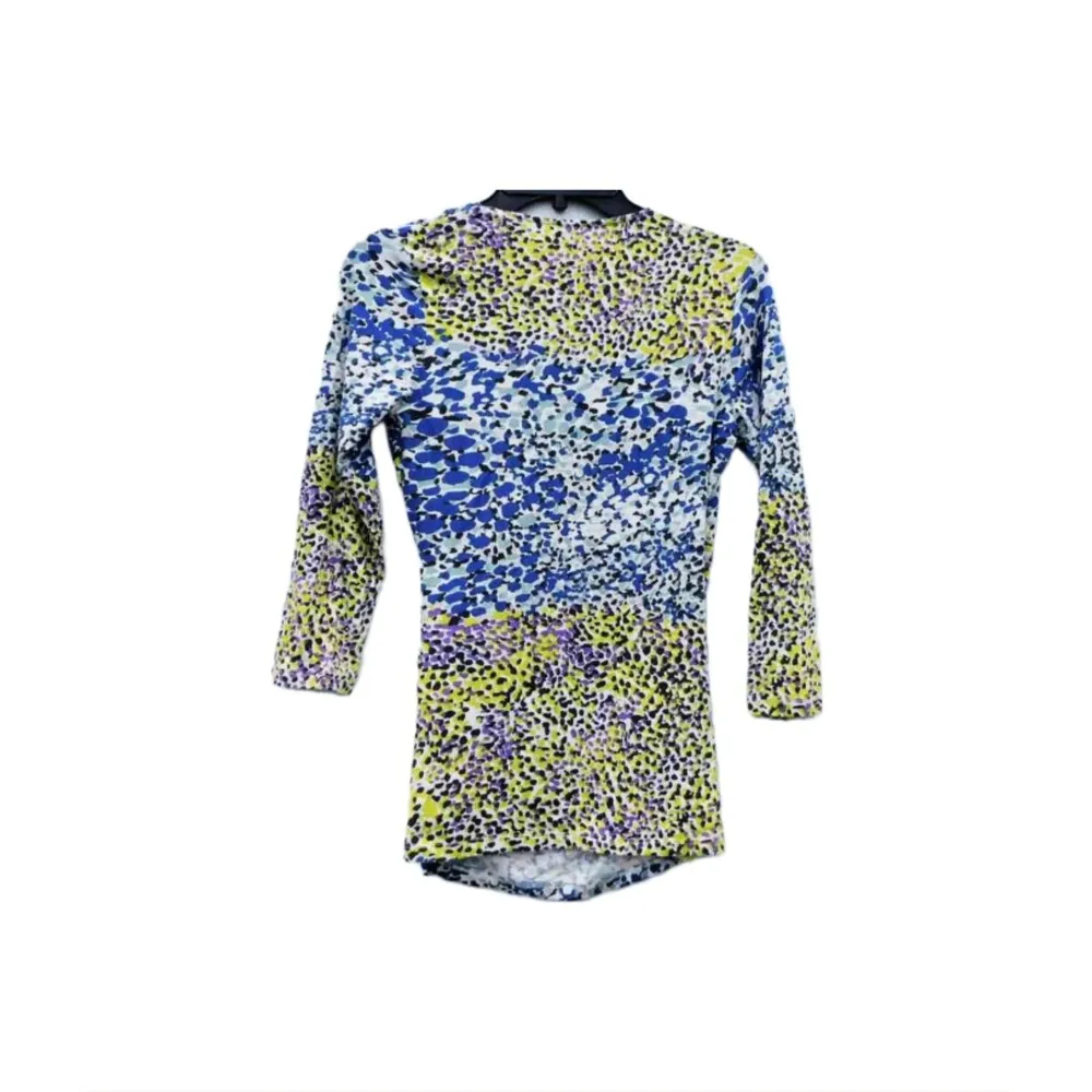 Boden Blue Green Cheetah Print Runched Faux Wrap Top Women's Size 6 - Image 2