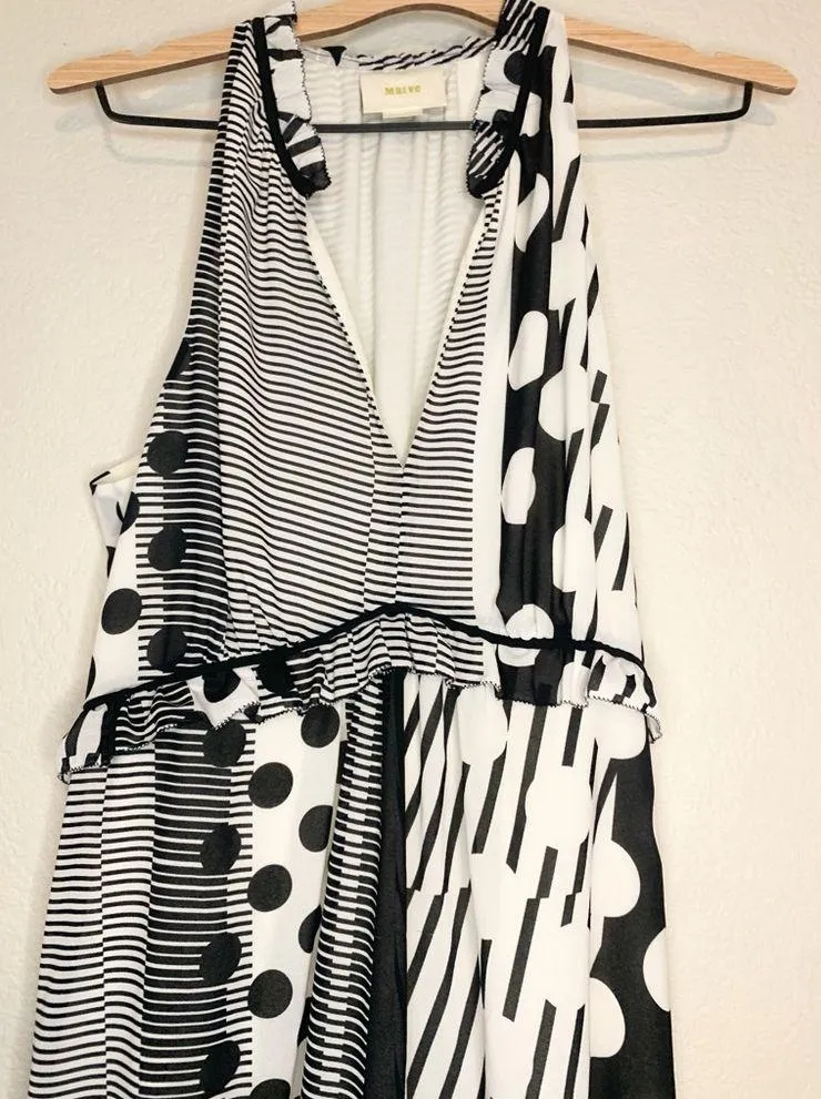 Anthropologie Maeve Halter Black Cream Dot Print Maxi Dress High Low Hem Size 8 - Image 4