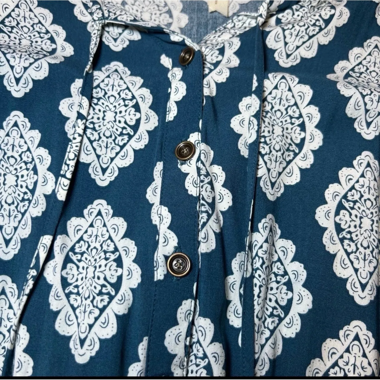 Matilda Jane Shorts Romper Womens Medium Blue White Patterned Tassels Vacation - Image 16