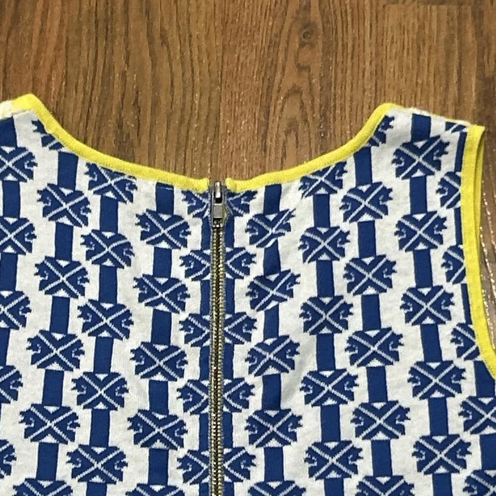 Moth Tank Sweater Womens Small Top Yellow Blue Back Zip Sleeveless Vest Cotton - Image 5
