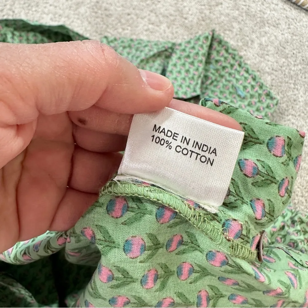 Jujus’ Amuse Women’s Cotton Button Down Shirt Longsleeve Tulip Print Spring L Green Size L - Image 13