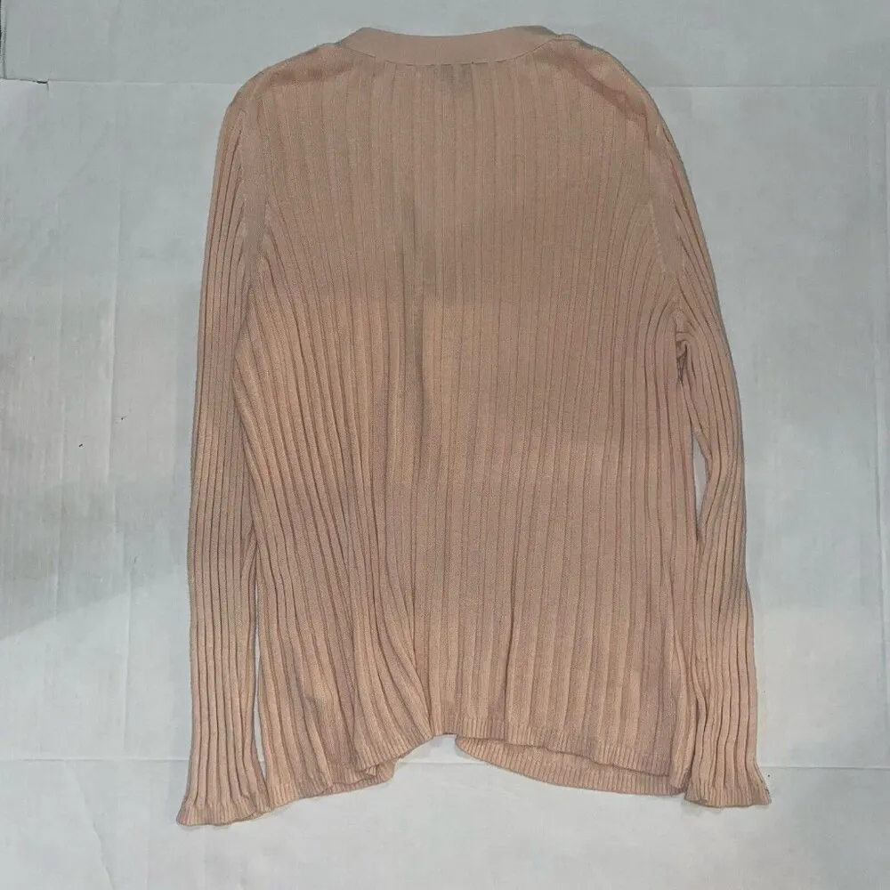 Talbots Sweater Cardigan Pink Ribbed, Long Sleeve Pockets Petite Xl - Image 2