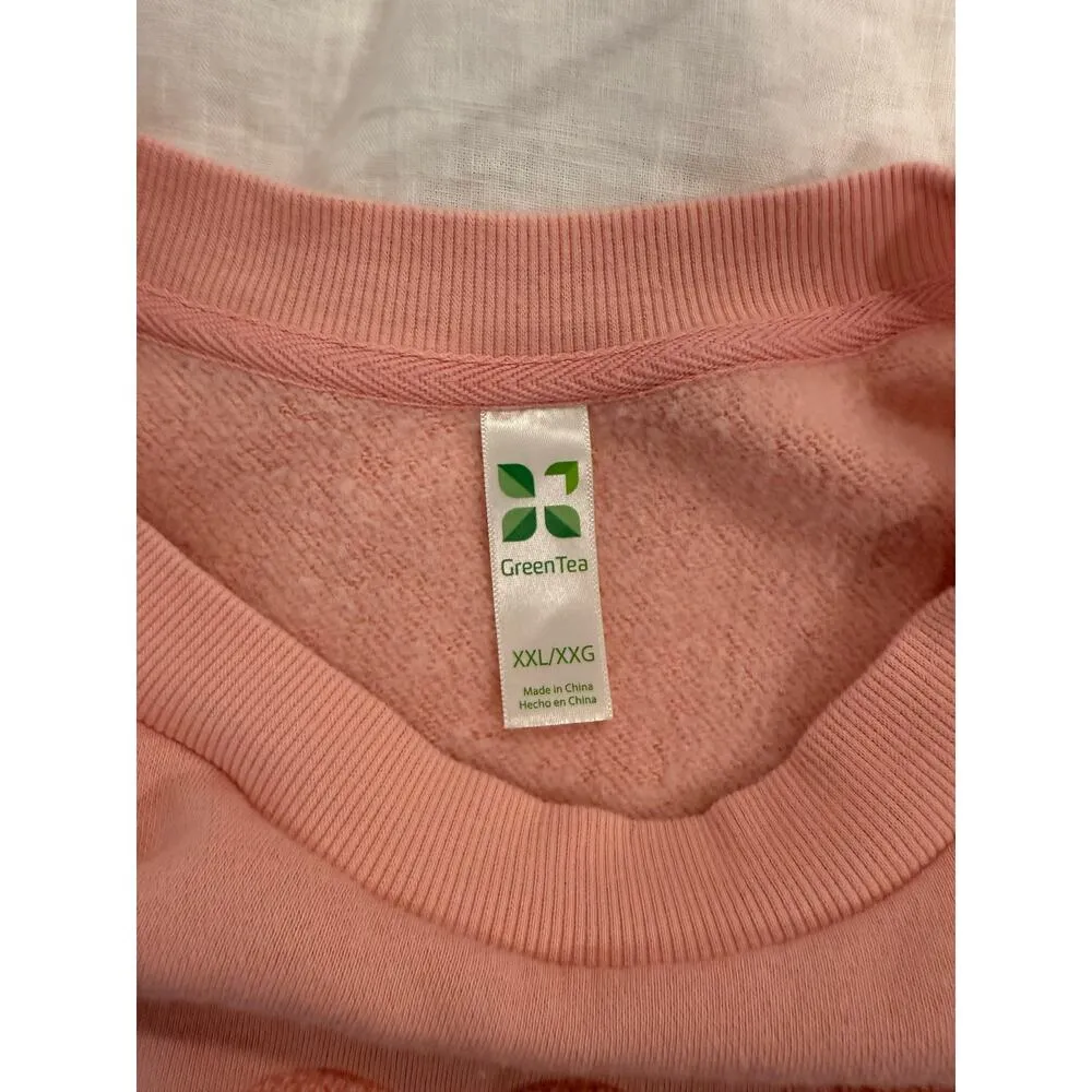 Green Tea Rose All Day Fleece Sweatshirt Oversized Cotton Pink Women's Size XXL - Image 5