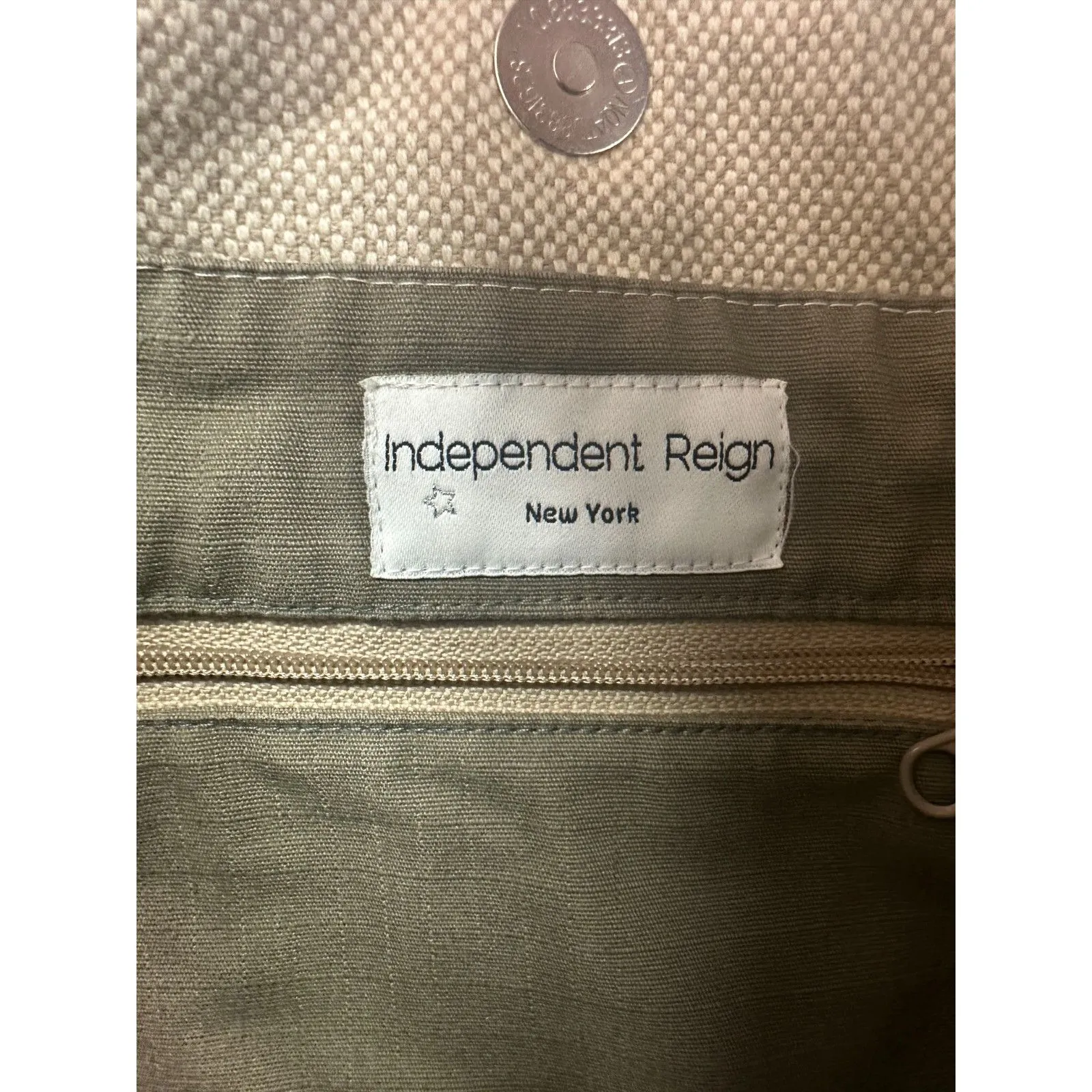 Independent Reign Woven Flax Bucket Bag Hobo Sand Beige Brown Leather Purse - Image 4