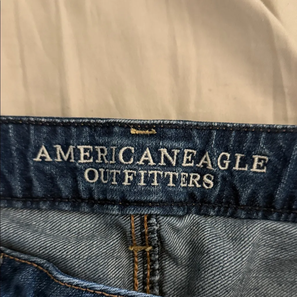 American Eagle Outfitters Distressed Dark Blue Jean Shorts - Image 2