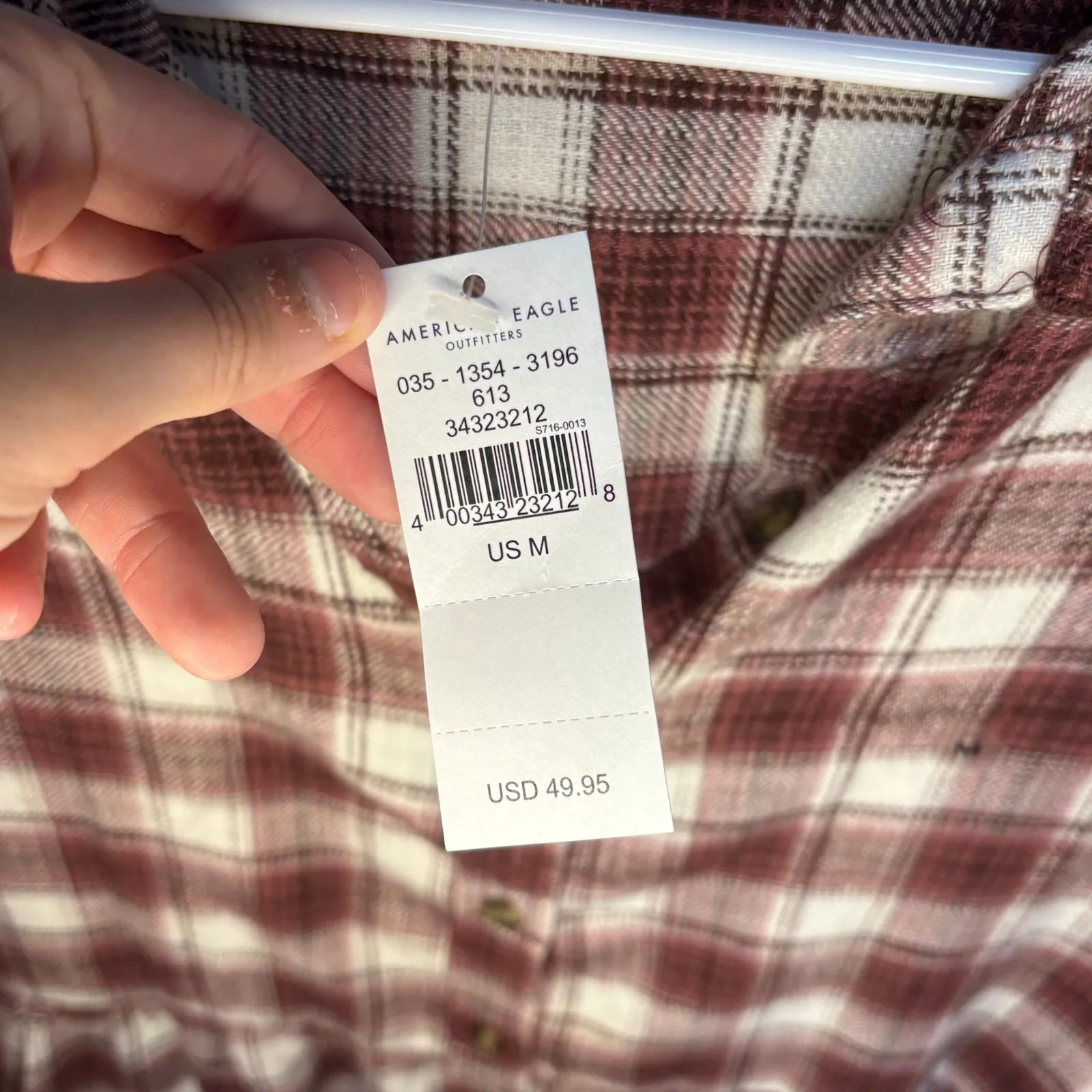 NWT American Eagle Burgundy White Plaid Babydoll Flannel Shirt Medium Cowgirl - Image 4