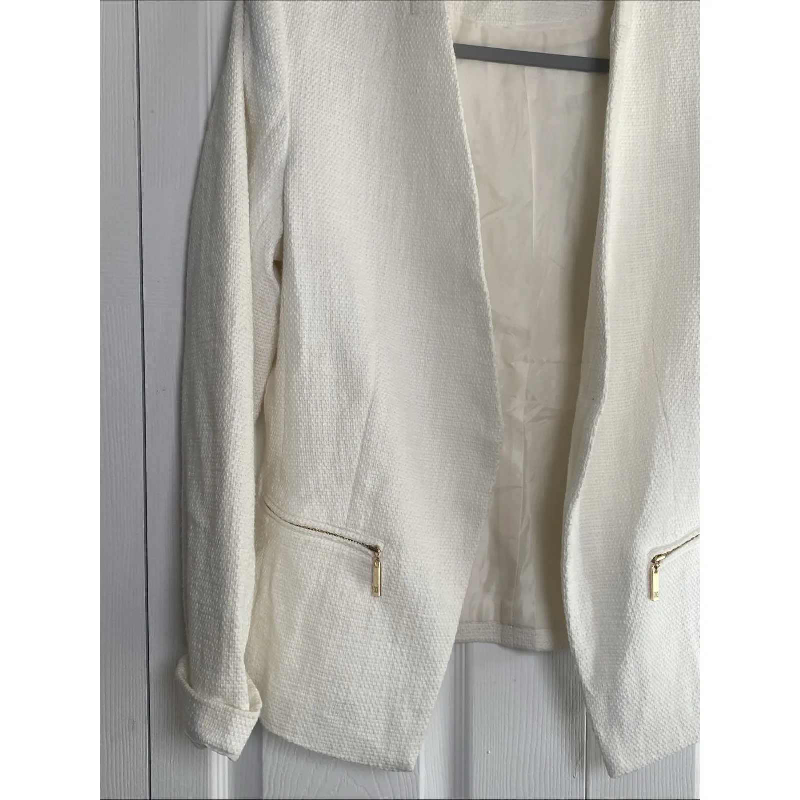 Ivanka Trump Womens Small Winter White Tweed Open Jacket Clean Girl Corp - Image 3