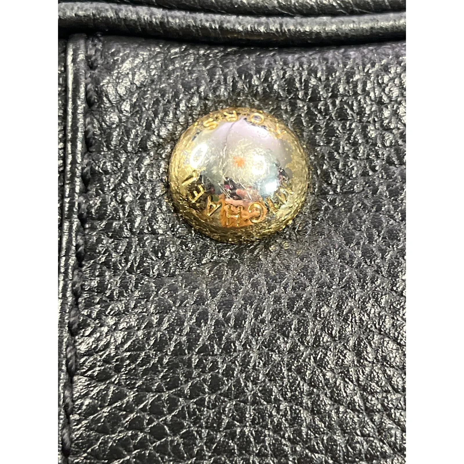 Michael Kors Black Pebbled Leather Tote Bag Gold MK Medallion Shoulder Purse - Image 6