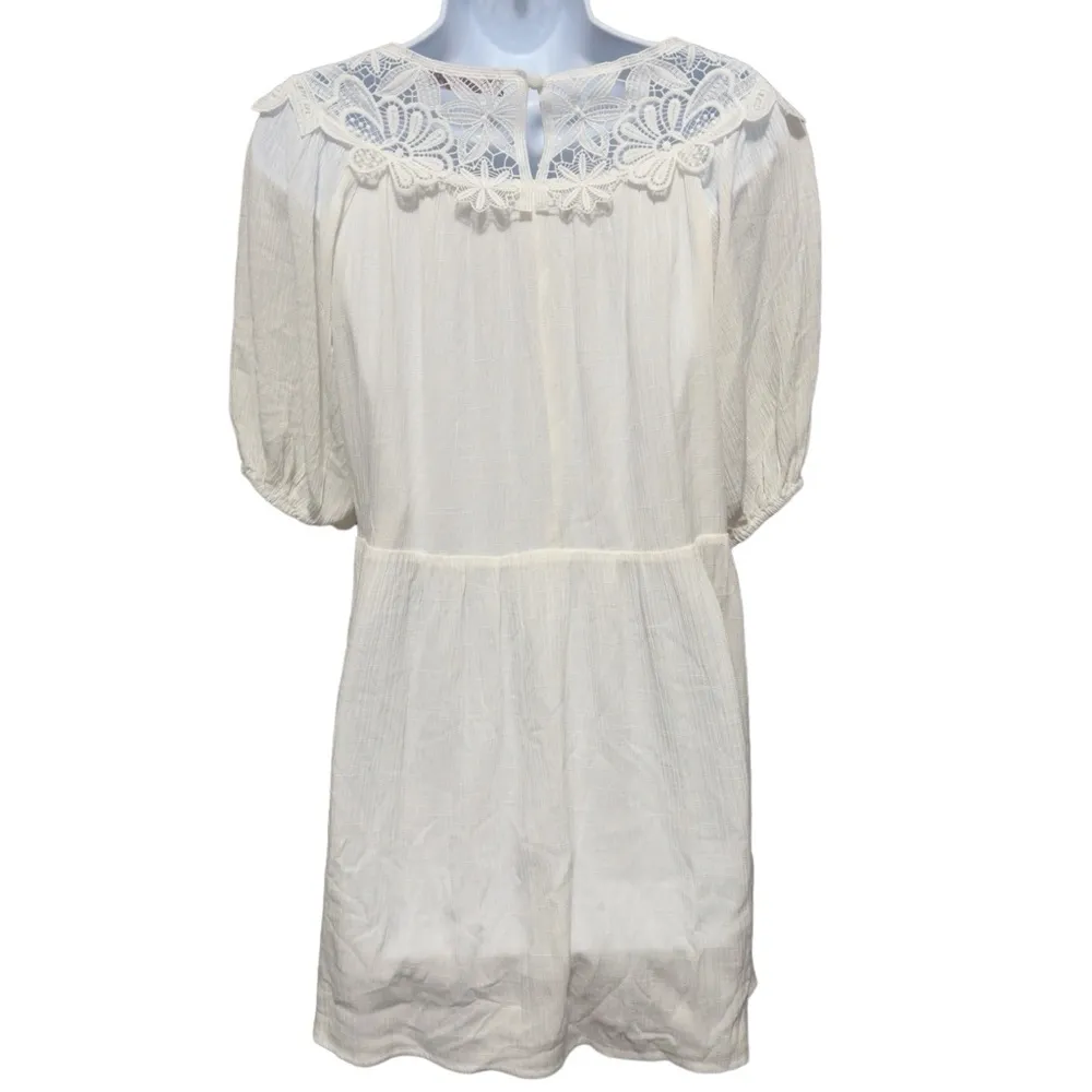 lalavon Plaza Dreams Puff Sleeve Ivory Shift Dress Short Dress Size S - Image 2