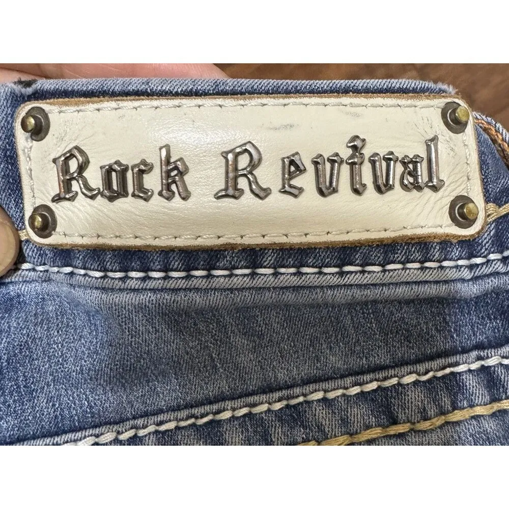 Rock Revival Vivian Easy Boot Rhinestone Mid Rise Curvy Boot Denim Jeans SIZE 26 - Image 8