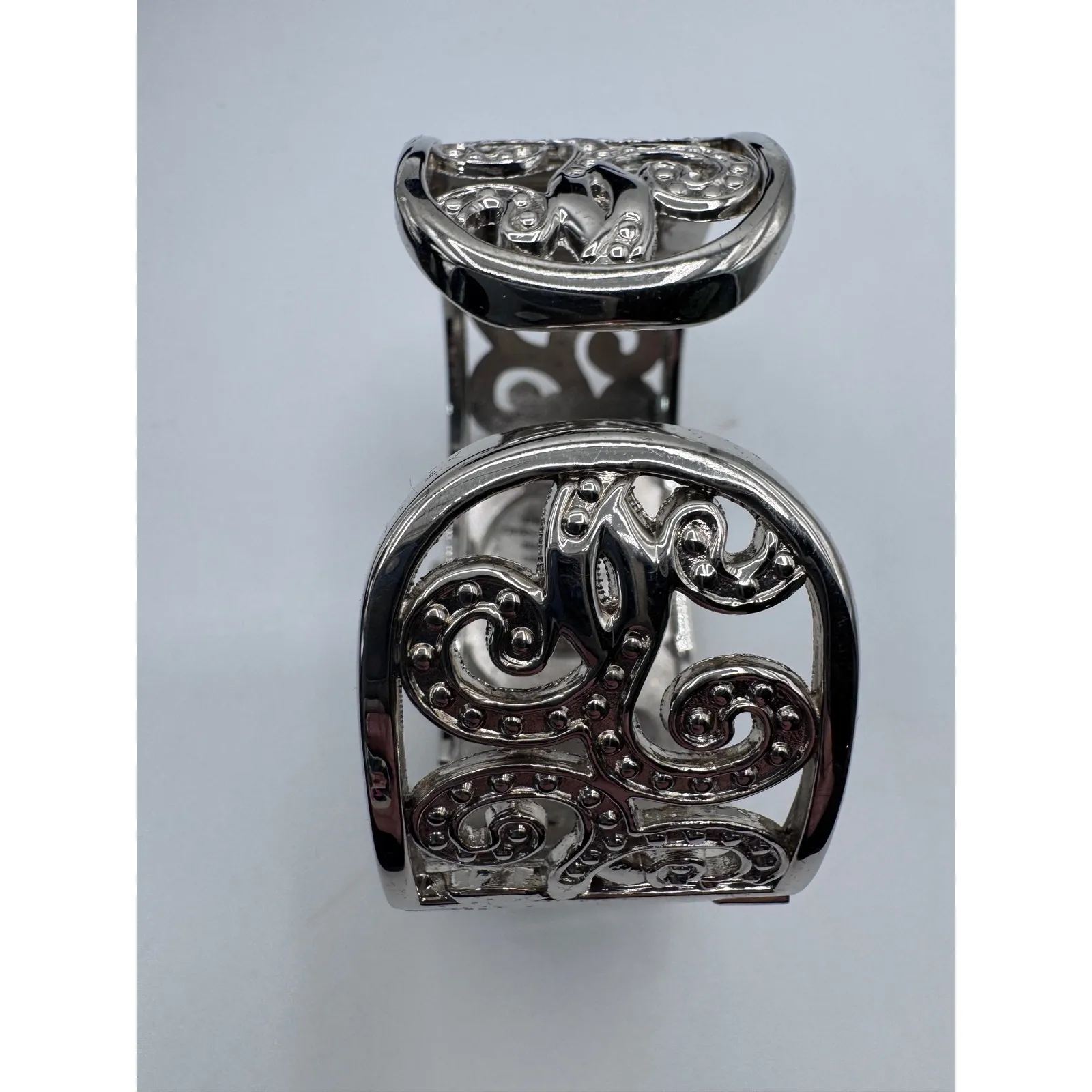 Vivani Silver Tone Cuff Watch Pink Crystal Filigree Bracelet Women's Jewelry - Image 4