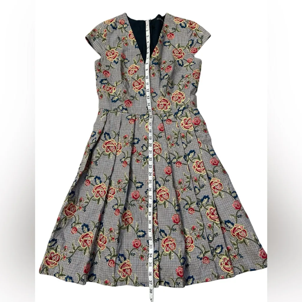 Brooks Brothers Floral Embroidered Houndstooth Pleated Dress - Image 5
