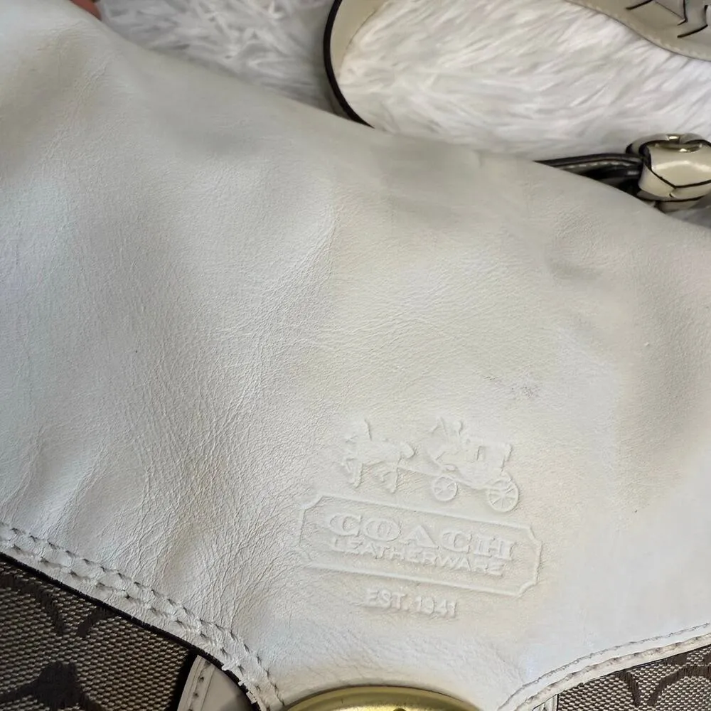 y2k COACH 2007 Bleeker 11434 Brown Bone Canvas Flap Shoulder Bag - Image 7