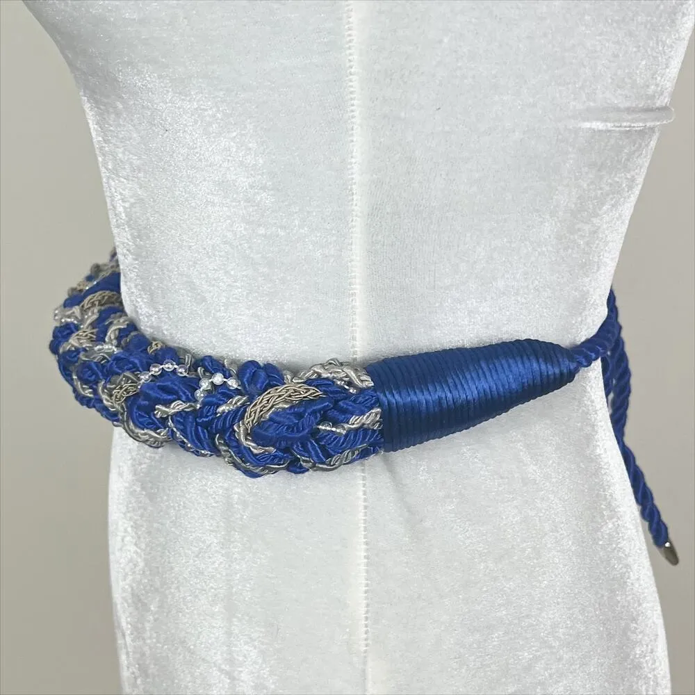 Vintage 80s 90s Blue and Gray Braided Rope Tie Back Women's Belt - Image 3