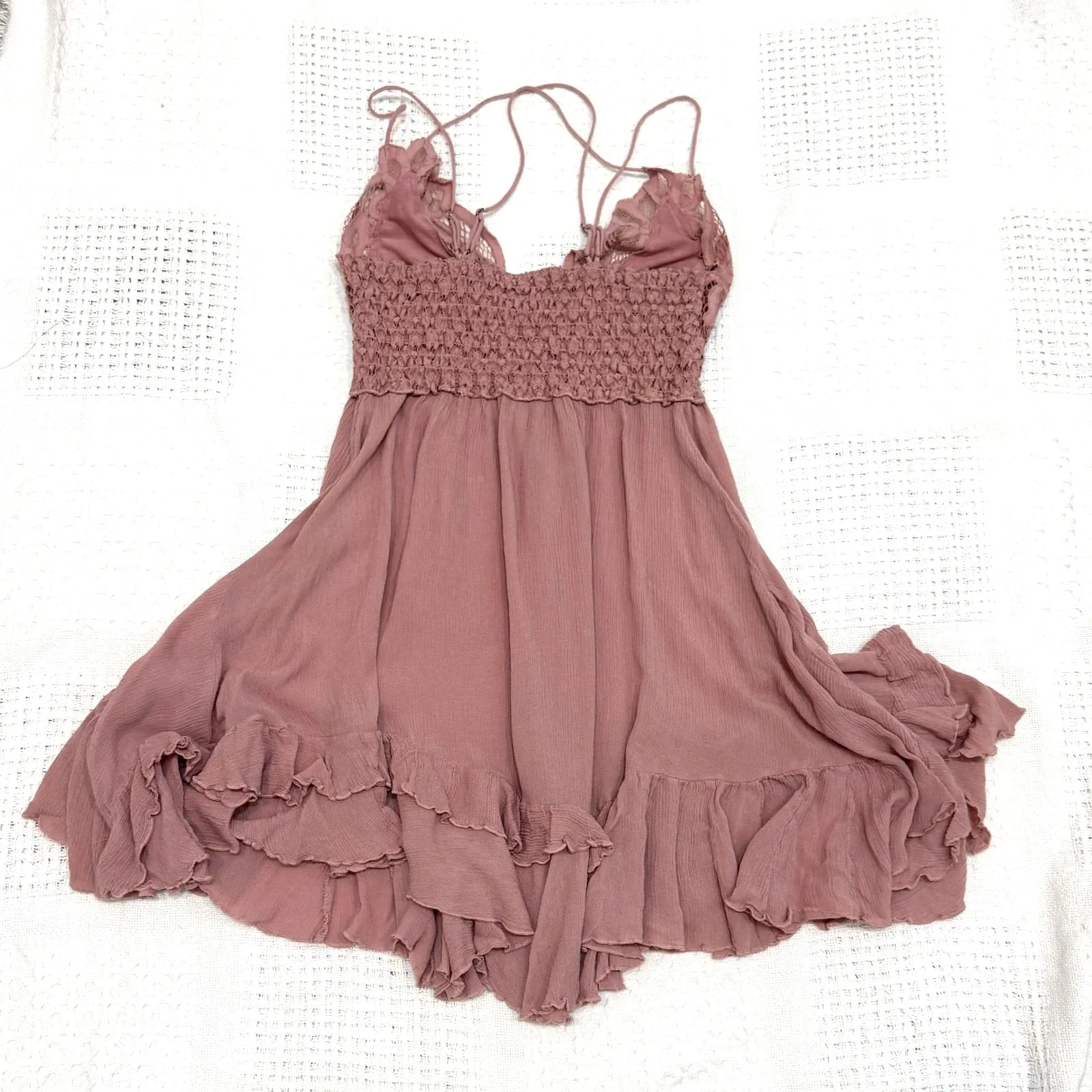 Free People medium Adella crochet ruffle strappy mini dress D4 2919 - Image 6