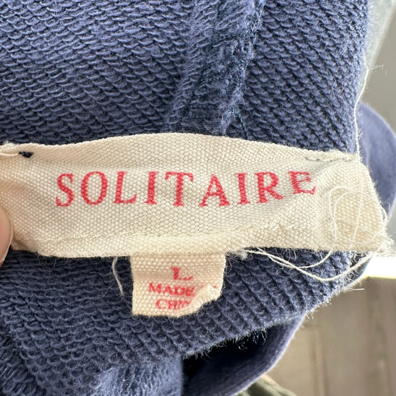 Solitaire Embroidered Boho Full Zip Tunic Hooded Sweatshirt Blue Large - Image 8