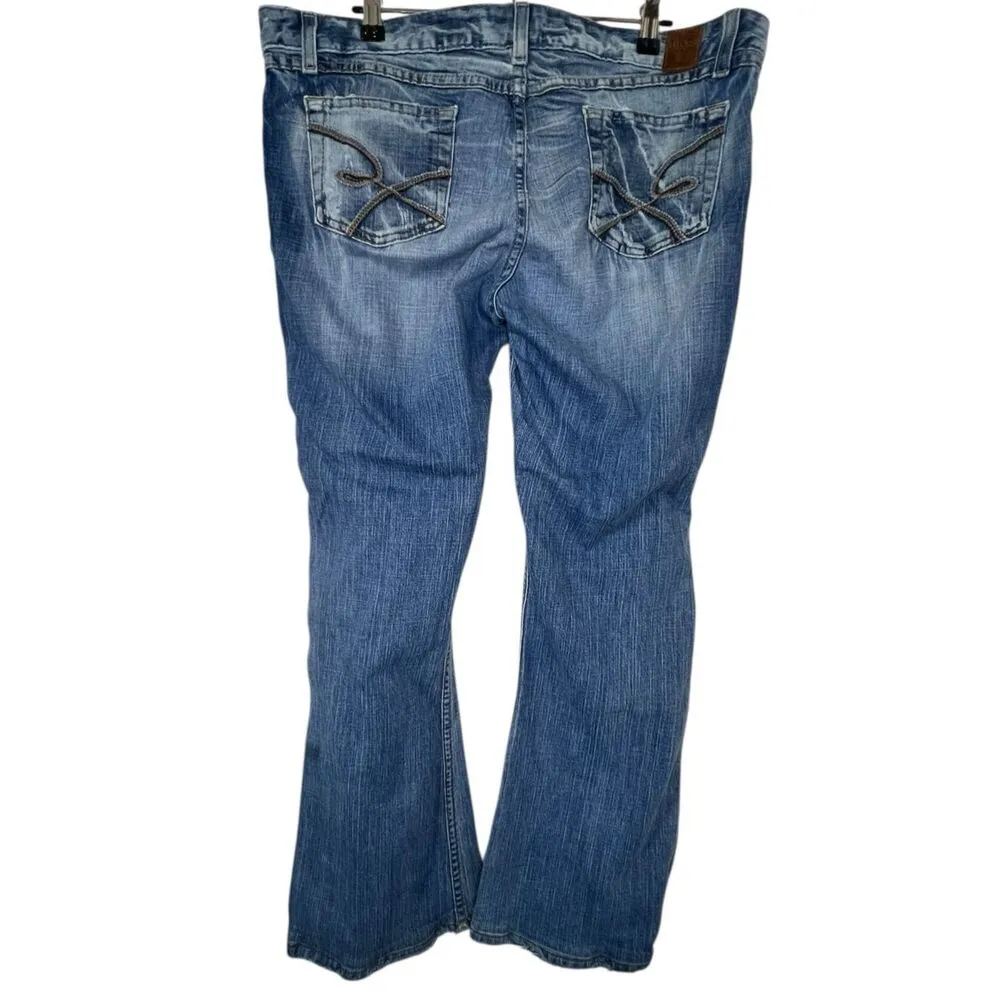 BKE Medium Wash Mid-Rise Boot Cut Denim Jeans With Some Wear On Hems - Image 5