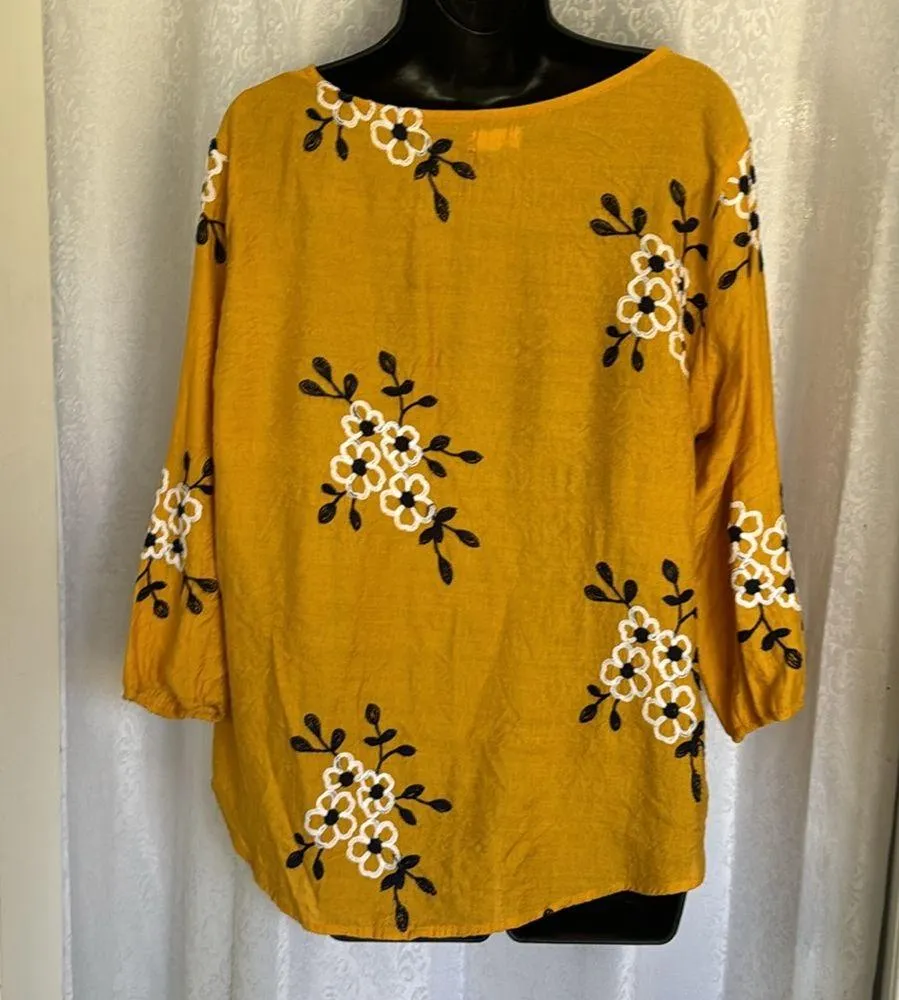 KINDRED LINEN EMBROIDERED TOP Sz: L Gold Size L - Image 3