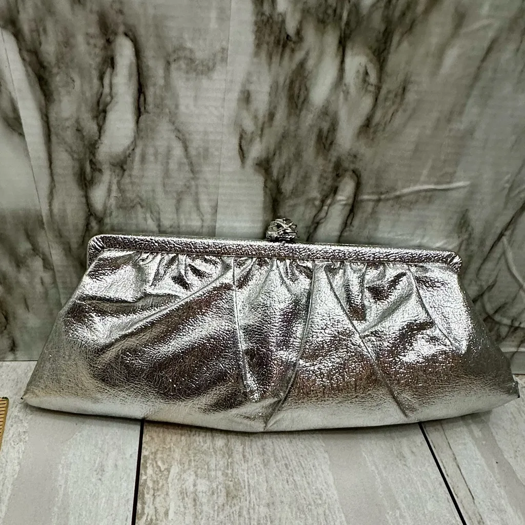 Vintage Silver Leather Kiss Lock Micro Clutch Party Event Evening Christmas NYE - Image 3