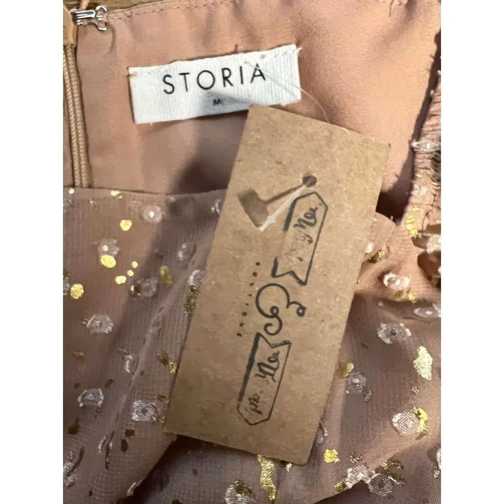 Storia Gold Flaked Embroidered Dots Baby Doll Mini Dress size Med New - Image 7