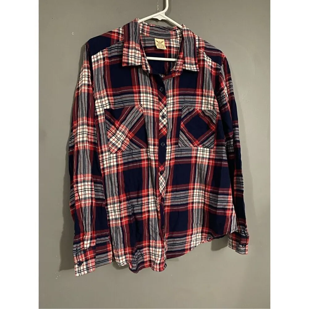 Faded Glory Plaid Button Up Long Sleeve Shirt Size XL - Image 2