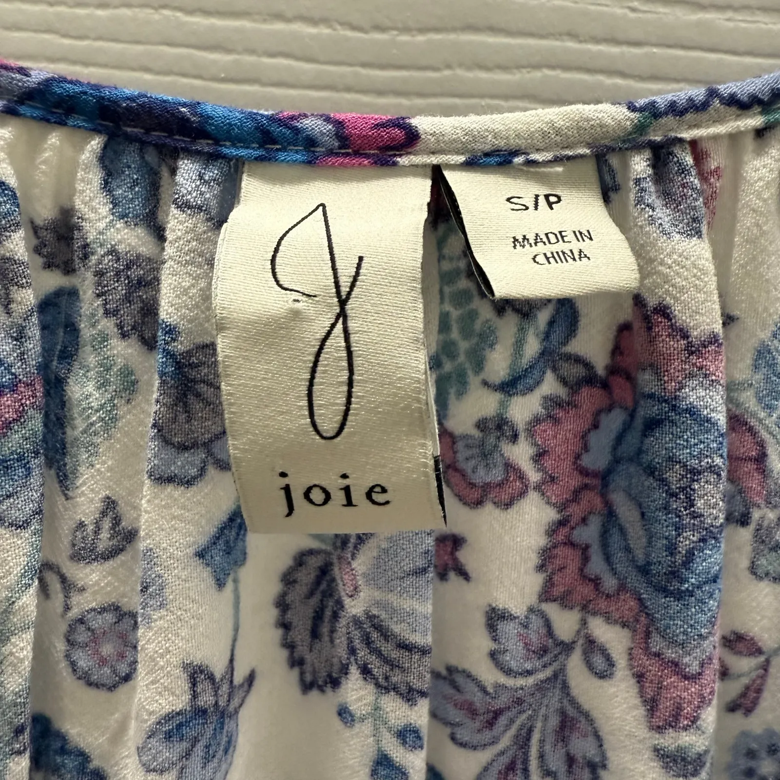 Joie Folk Song Cropped Off Shoulder Floral Top Peasant Boho Purple Blue White S‎ - Image 6