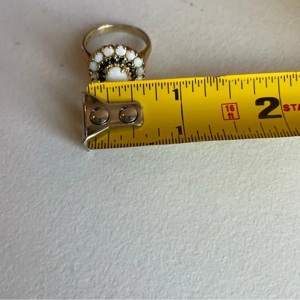 Opal Halo Cluster Cocktail Ring Blue Sapphire Vintage Size 7.5 8 Fessenden 925 - Image 9