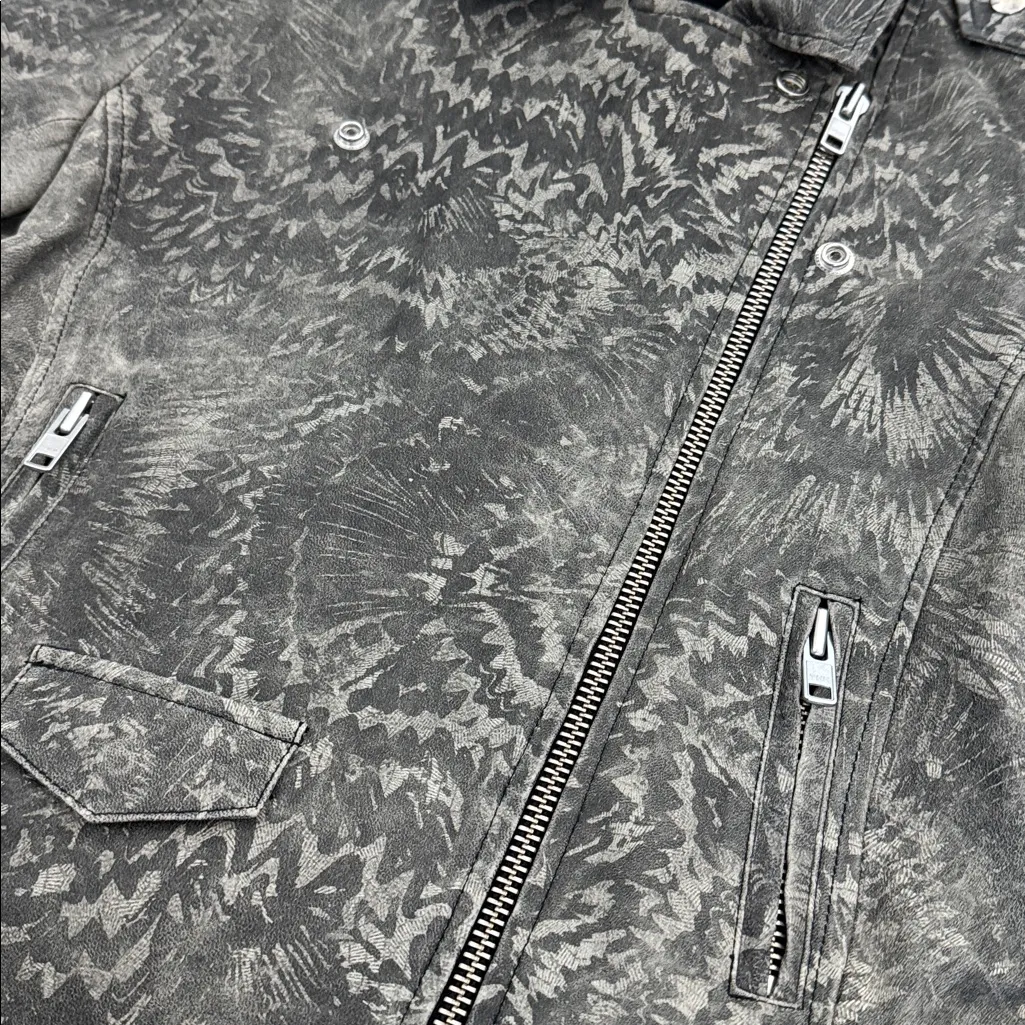 IRO “Salinas” 100% lamb leather camo printed moto biker jacket collared grey - Image 4